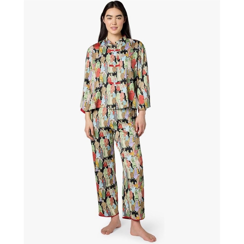 Natori Korean Hanbok Novelty Print Pajama Set Mandarin Collar Frog Closure Small